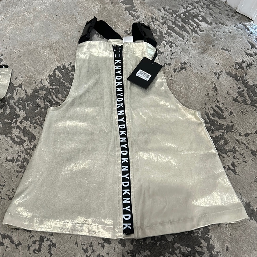 DKNY Girls Gold Zipper Overall Dress